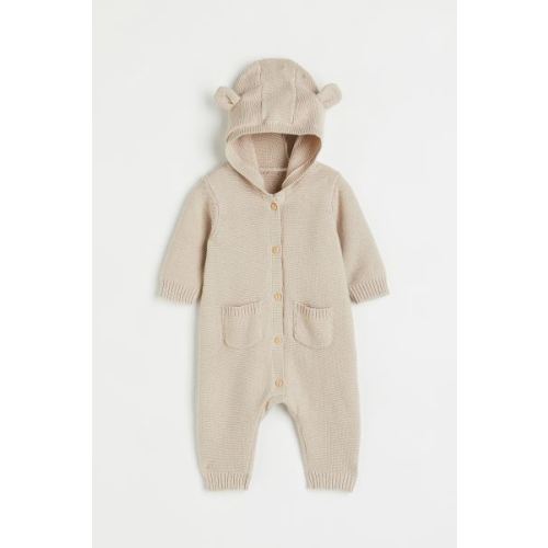 Knit Cotton Jumpsuit - Light Beige 6M (4-6M)