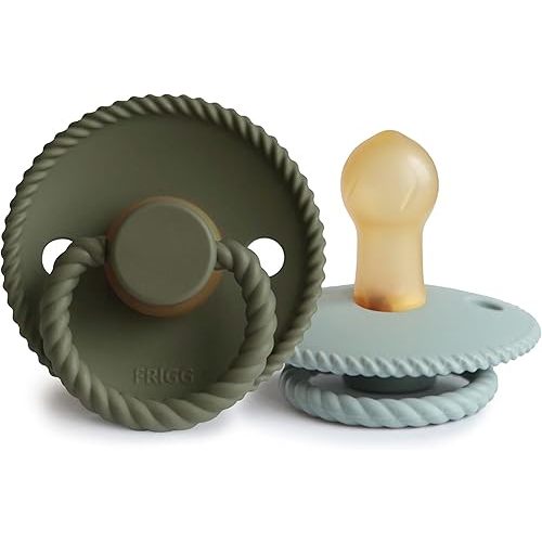 FRIGG Rope Natural Rubber Baby Pacifier | Made in Denmark | BPA-Free (Olive/Sage, 0-6 Months)
