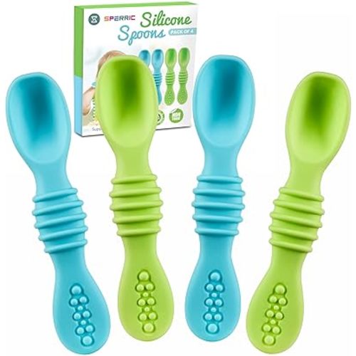 Silicone Baby Spoon, Baby Led Weaning, First Stage Baby Spoons, Baby Feeding Spoon Set Gum Friendly BPA Lead Phthalate & Plastic Free, Baby Self Feeding Utensils for Infant & Toddler, Great Gift Set