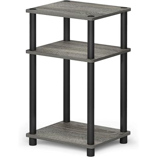 Furinno Just 3-Tier Turn-N-Tube End Table / Side Table / Night Stand / Bedside Table with Plastic Poles, 1-Pack, French Oak Grey/Black