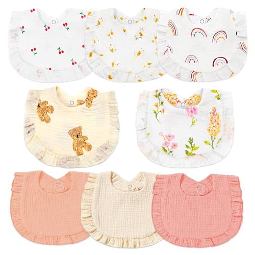 Muslin Baby Bibs for Baby Girls, Muslin Bibs Drool Bandana Bibs (Print white)