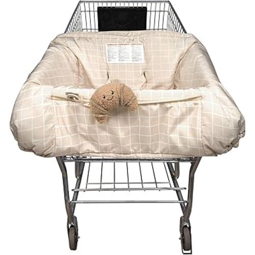 Boppy Shopping Cart Cover, Almond Croissant, Cart Cover for Babies with Soft 360-Degree Coverage, Safety Harness, and SlideLine Toy Tether with Plush Croissant Included, 6mo+