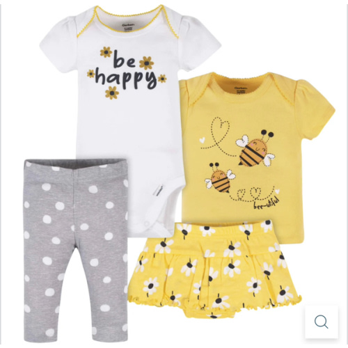 4-Piece Baby Girls Bee Garden Onesies® Bodysuit, Tee, Skort & Pant Set – Gerber Childrenswear