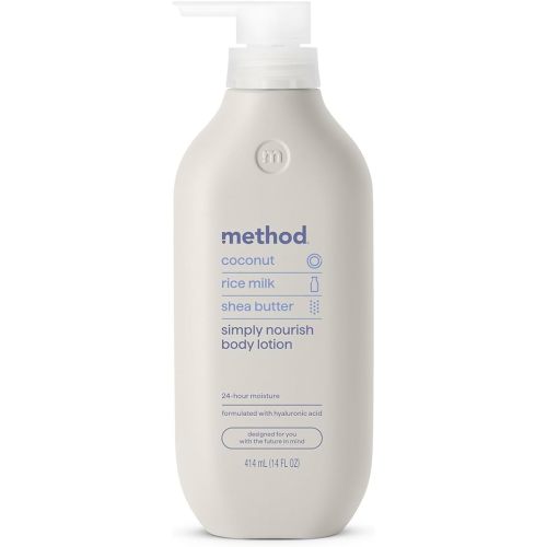 Method Body Lotion, Simply Nourish, Coconut, Rice Milk + Shea Butter notes, 24 Hours of Moisture 14 oz