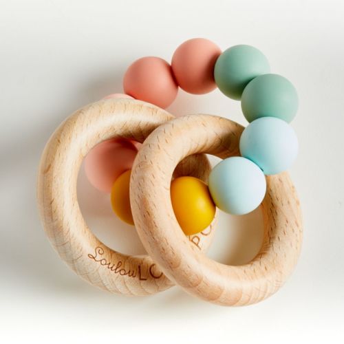 Loulou Lollipop Rainbow Bubble Wood and Silicone Baby Teether