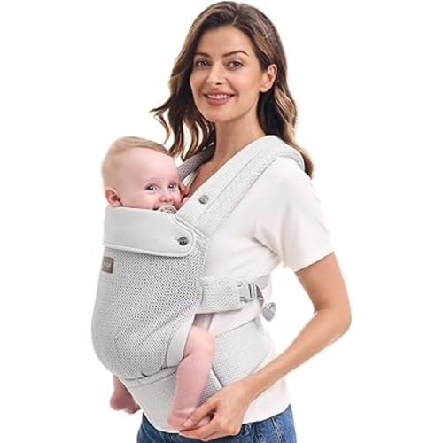 Momcozy Breathable Baby Carrier, Ergonomic and Lightweight Infant Carrier for 7-45lbs with Enhanced Lumbar Support, All Day Comfort for Hands-Free Parenting, Air Mesh-Silver Grey