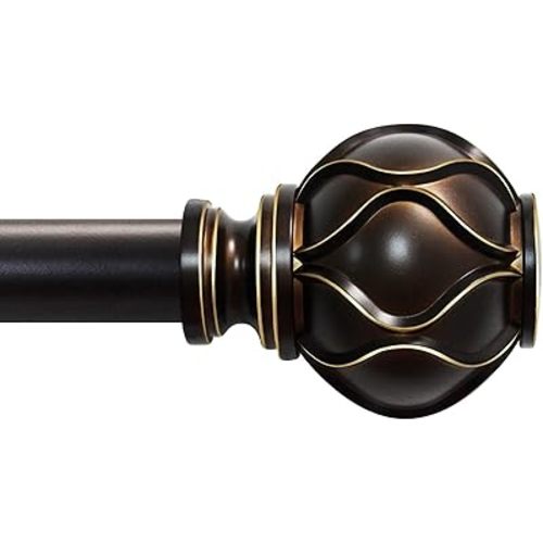 Bronze Curtain Rod for Windows 28 to 48 Inches(2.3-4ft), 1" Diameter Heavy-Duty Adjustable Decorative Curtain Rod with Striped Twisted Finials - for Living Room Bedroom (Modern Home Decor)