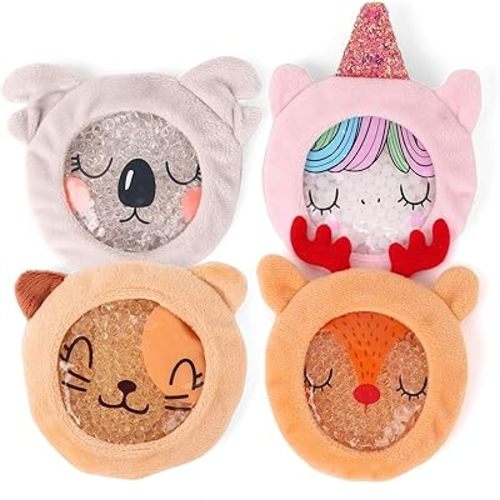 Kids Ice Packs for Boo boos - Hot Cold Kids Ice Pack - Perfect Boo Boo Buddy for Injuries, Pain Relief, Fever, Wisdom Teeth, Sinus, Headaches - Reusable (with Fabric Covering (Pack of 4)) Multi-Color