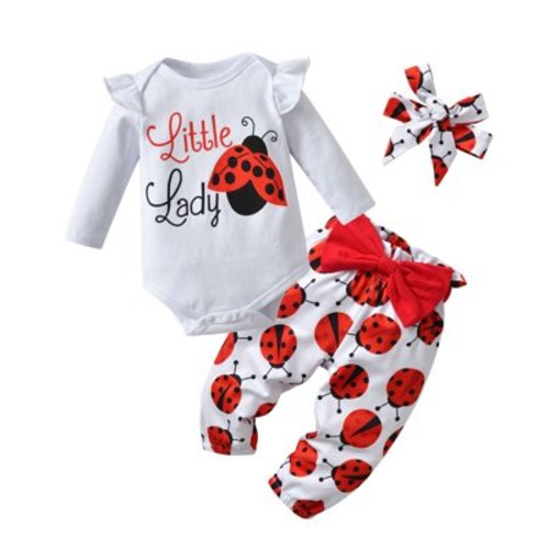 Newborn Infant Baby Girl Clothes Long Sleeve Romper Pants Headband Outfits Set ( Newborn, Red)