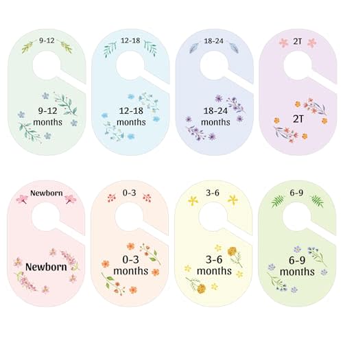 8 Pack Baby Closet Dividers Watercolor Plants Clothing Organizer Double-Sided Colorful Hanger for Newborn to 24 Months