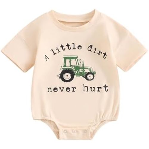 A Little Dirt Never Hurt Baby Boy Bodysuit Short Sleeve Farm Tractor Romper Playsuit Infant Baby Going Home Outfit