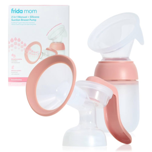 Amazon.com : Frida Mom 2-in-1 Manual Breast Pump with Hands-Free Silicone Suction Cup, Milk Collector, Wireless Ergonomic Handle, and SoftFeel Flange for Breastfeeding : Baby