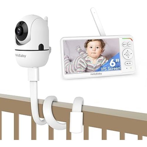HelloBaby Baby Monitor with Camera and Audio, 6'' World First IPS Screen Baby Camera Monitor No WiFi,Baby Monitor Mount Without Tools or Wall Damage