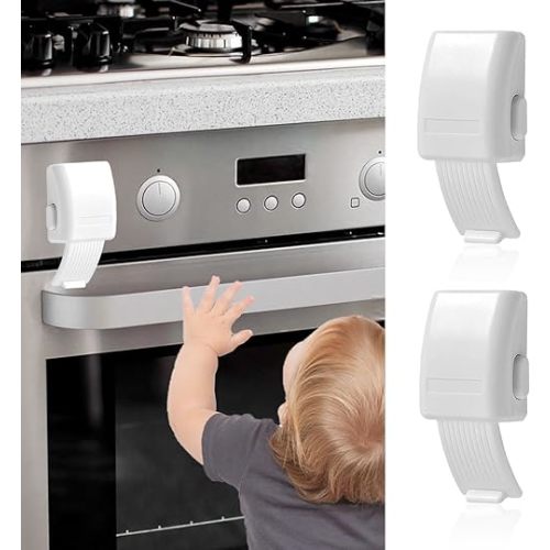 2Pcs Childproof Oven Door Lock, Oven Front Lock Easy to Install and Use Durable and Heat-Resistant Material no Tools Need or Drill (White)