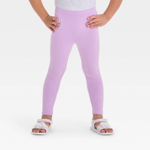 Toddler Girls' Solid Leggings - Cat & Jack™ Light Purple 4T: Midweight Cotton-Spandex, Slim Fit, Ankle Length, Elastic Waistband