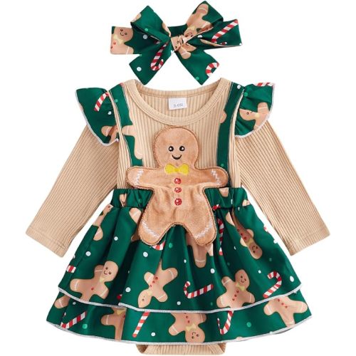 MoZiKQin Baby Girl Thanksgiving Outfit Newborn Romper Dress Ribbed Ruffle Skirt Hem Jumpsuit Cute Fall Clothes+Headband