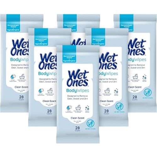 Wet Ones Body Wipes, Clean Scent, 28 ct (6 Pack)