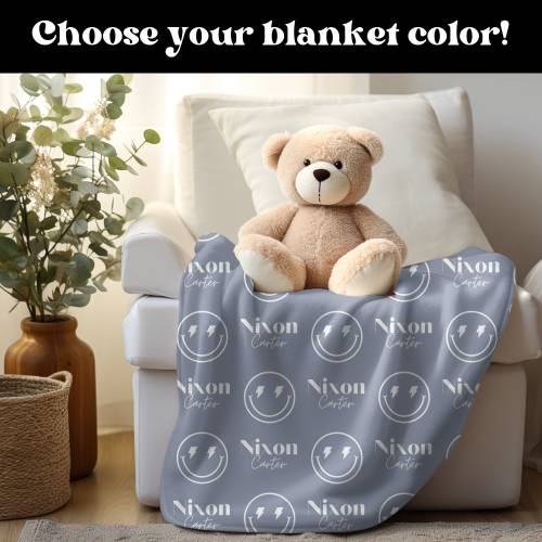 Personalized smiley lightening Velveteen Plush baby Blanket baby shower gift birthday present boy trendy