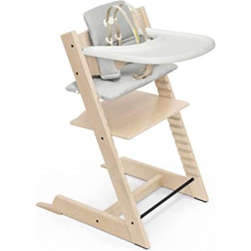 Tripp Trapp High Chair and Cushion with Stokke Tray - Natural with Nordic Grey - Adjustable, Convertible, All-in-One High Chair for Babies & Toddlers