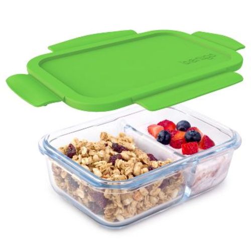 Bentgo 14.2oz Glass Snack Container with Plastic Lid - Green: Leakproof, Stain & Odor Resistant, Dishwasher Safe