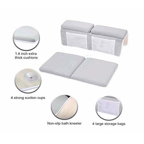 Mybabyly Bath Kneeling Pad and Elbow Rest – Bath Kneeler with Elbow Support - Ultra-Soft and Comfortable Memory Foam – 4 Functional Mesh Pockets – Non-Slip Design