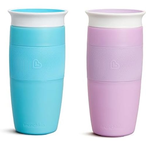 Munchkin Sippy Cup for Toddlers, Miracle 360 Cup, 14 Ounce, 2 Pack, Blue/Purple
