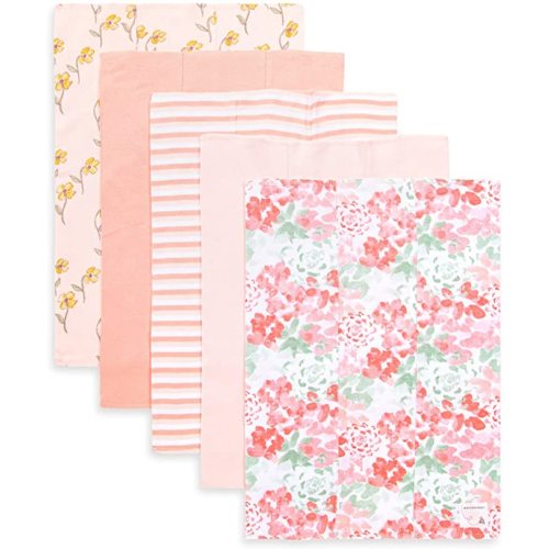 Burts Bees Baby Infant Burp Cloths, 100% Organic Cotton Extra Absorbent Soft Fabric Drool Cloths, 5-Pack Newborn Must-Have Essential Large Burping Cloths, One Size 17 x 11.75 Inches - Tossed Succulents