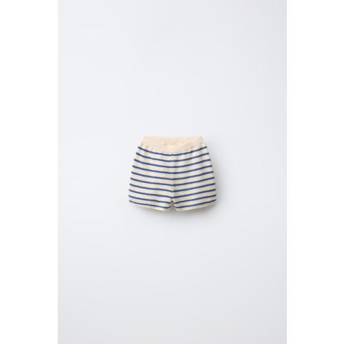 KNIT STRIPED SHORTS - Ecru / Blue | ZARA United States