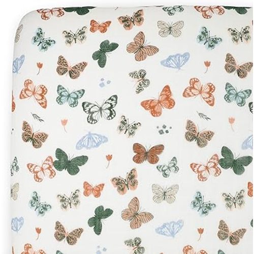 Little Unicorn Premium Crib Sheet | Breathable & Super-Soft Muslin Fabric (Butterflies)