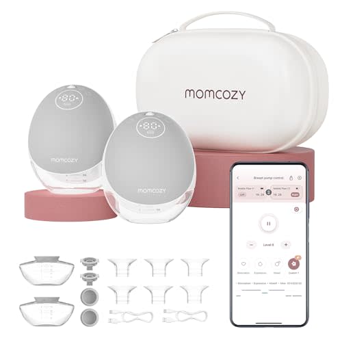Momcozy Breast Pump Hands Free Upgraded Mobile Flow | M9, App Discreet Control with Personalized Multi-Modes & 15 Levels, Wearable Breast Pump 24mm, 2 Pack Gray