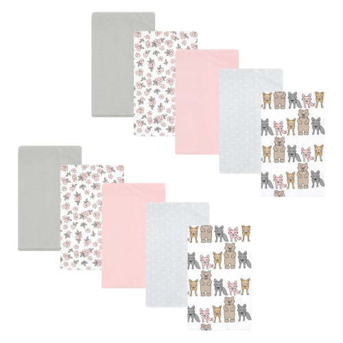 Hudson Baby Infant Girl Cotton Flannel Burp Cloths, Wild Forest Pink 10-Pack, One Size