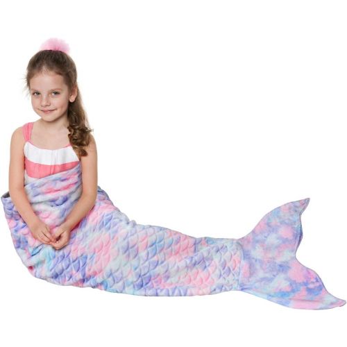 Catalonia Kids Mermaid Tail Blanket, Super Soft Plush Flannel Sleeping Snuggle Blanket For Girls, Fish Scale Pattern, Gift Idea, Tie-dye