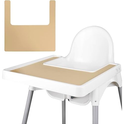 High Chair Placemat, Long Lasting High Chair Placemat Silicone, Clean and Hygienic, Suitable for IKEA Antilop Highchai, for Toddlers and Babies (Khaki)