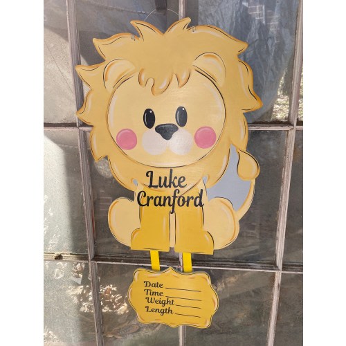 Lion Baby Door Hanger: Wooden Birth Announcement Sign