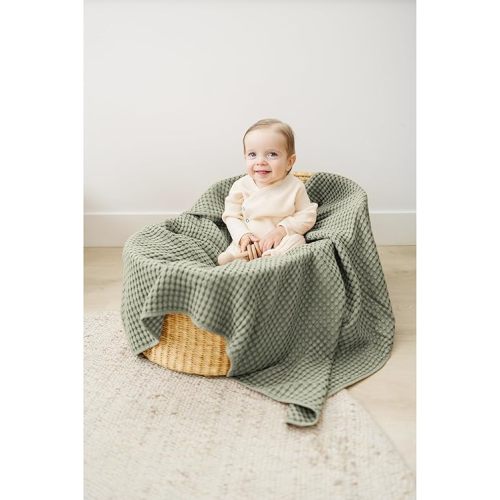 Waffle Baby Blanket - Soft & Cozy Nursery Swaddle Blanket (Amy Green)