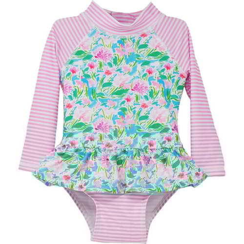 UPF 50+ Alissa Infant Ruffle Rash Guard Swimsuit, Lotus & Lillies - Flap Happy | Maisonette
