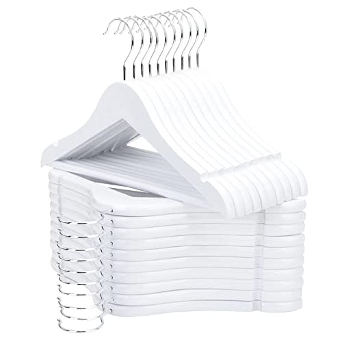 FairyHaus Kids Hangers 20 Pack 12.8 Inch, Solid Wooden Baby Hangers for Closet, Anti-Rust 360° Swivel Hook, Notches & Smooth Finish, Durable and Strong Childrens Hangers for Clothes White