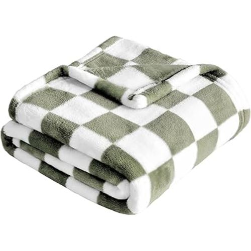 Yurhap Checkered Baby Blanket Fleece Baby Blankets for Boys, Ultra Soft Cozy Fluffy Infant Toddler Newborn Receiving Blankets for Crib Stroller, 30''x40'', Dark Olive