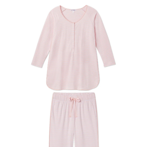 LAKE | Women | Pima Cotton Pajamas | English Rose Stripe Maternity Long Long Set