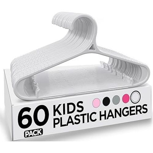 Utopia Home Kids Hangers 60 Pack - 11 Inch Plastic Baby Hangers for Closet - Childrens Hanger for Clothes & Infant Hanger for Closet - Non-Slip Shoulder Grooves, Strap Hooks & Pants Bar (White)