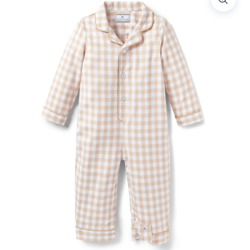 Baby's Twill Classic Romper in Camel Gingham