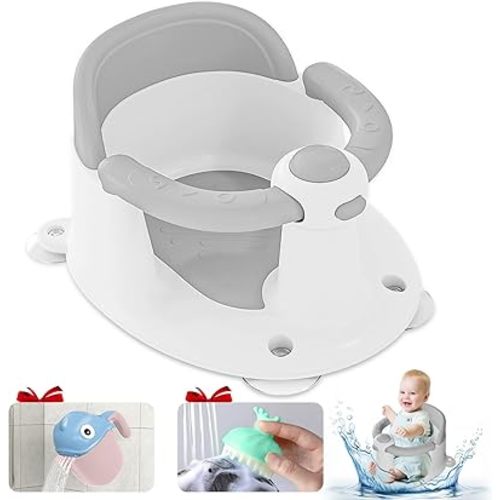 Baby Bath Seat for Babies 6 Months & Up, Bath Seats for Babies Sitting Up, Open Design Bathtub Seat for Baby 6-12 Months, Free Cup and Brush, Non-Slip, Compact Toddler Bath Seat