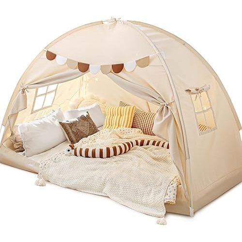 Full Size Bed Canopy Bed Tents Dream Tent on Bed Privacy Space Blackout Sleeping Tents Indoor Breathable Portable Cottage Drafty Room (Large)