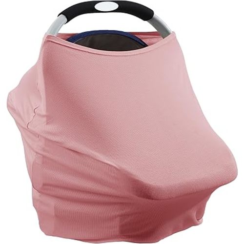 Breathable Car Seat Cover for Babies – Multi-Purpose Soft Rayon Nursing Cover for Breastfeeding, High Stretchy Infant Carseat Canopy, Stroller Cover (Striped Textured Rayon, Striped Pinkish Purple)