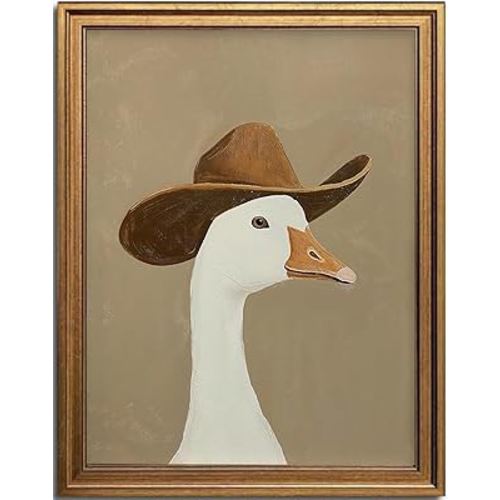 KBKBART Gold Framed Wall Art Western Decor, Vintage Western Wall Decor Silly Cowboy Goose Poster, Neutral Brown Western Nursery Wall Decor, Southwestern Wall Art Farmhouse Decor, Rustic Cowboy Hat Art Prints for Boy Room Decor, Nursery, Bedroom, Living Ro
