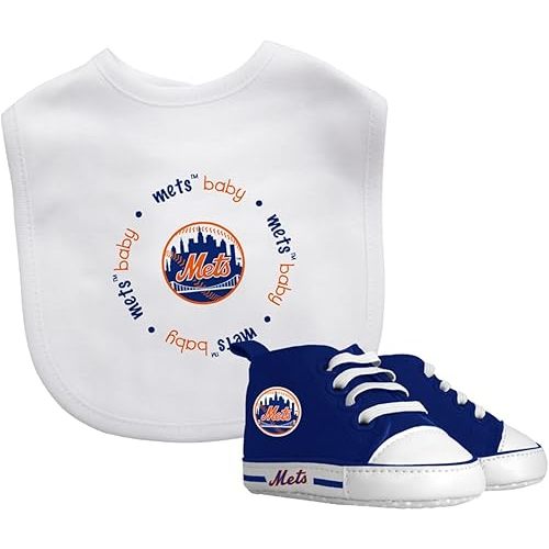 BabyFanatic 2 Piece Bib and Shoes - MLB New York Mets - Unisex Infant Apparel