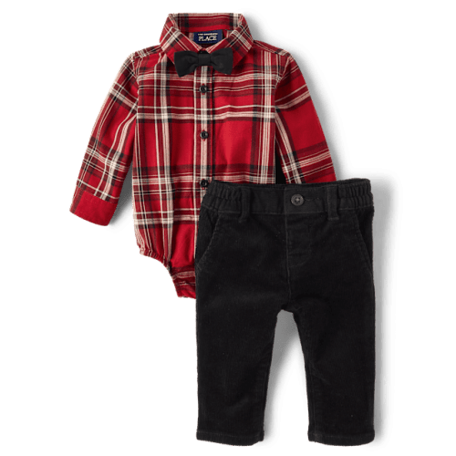 Baby Boys Matching Family Plaid 2-Piece Outfit Set - Red