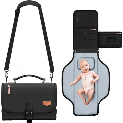 Portable Diaper Changing Pad for Baby, Detachable Travel Changing Pad with Baby Wipes Pocket, Gifts for Baby Shower, Newborn Girls and Boys (Black)