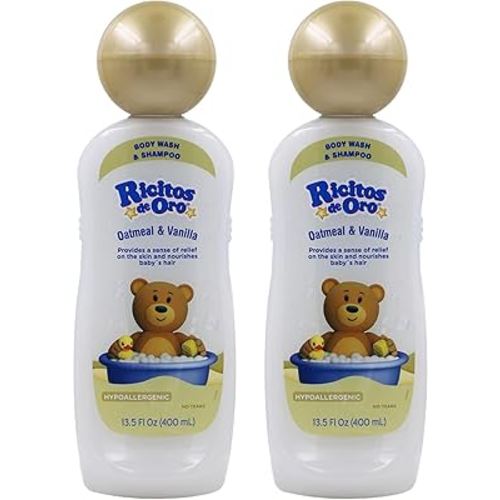 Ricitos de Oro Baby Shampoo and Body Wash, Formula with Oats and Vanilla, Hypoallergenic, Tear-Free Body Wash and Shampoo, 2-Pack of 13.5 Fl Oz Each, 2 Bottles