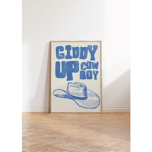 Retro Cowboy Hat Print: Blue Vintage Western Art (Digital Download)